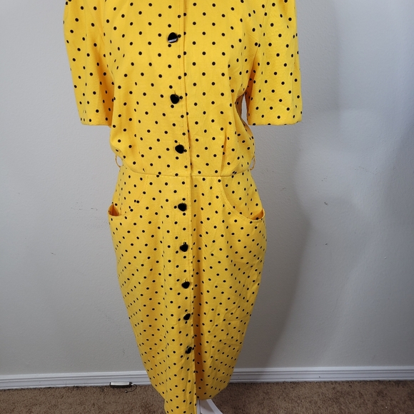 Vintage Algo Yellow and Black Button Down Pencil Dress - Picture 6 of 11